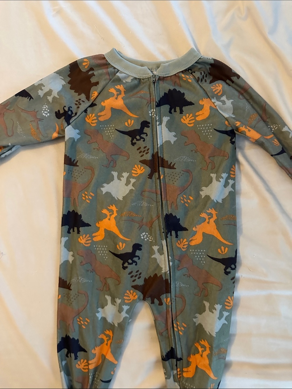 Kids Dinosaur Print One-Piece Pajamas - Green/Orange